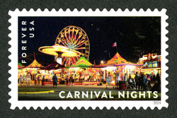 Gondola Wheel - Wave Swinger - Midway Food - Games United States Postage Stamp | Carnival Nights