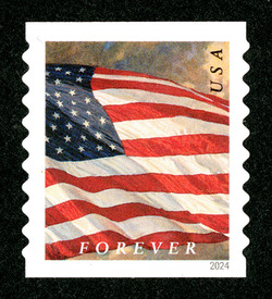US Flag - Fully Cloudy Sky - Horizontal Imperforate - Square Corners United States Postage Stamp | US Flags - 2024