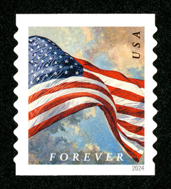 US Flag - Mostly Cloudy Sky - Dark Clouds - Horizontal Imperforate - Square Corners United States Postage Stamp | US Flags - 2024