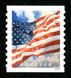 US Flag - Mostly Cloudy Sky - White Clouds - Horizontal Imperforate - Square Corners United States Postage Stamp | US Flags - 2024