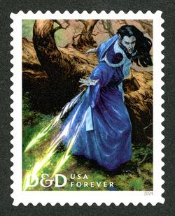 Blue-robed Figure Casting "Magic Missile" Spell United States Postage Stamp | Dungeons and Dragons - D&D