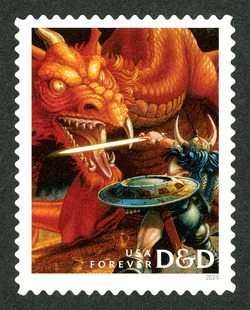 Warrior Fighting Massive Red Dragon United States Postage Stamp | Dungeons and Dragons - D&D