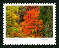 Tree With Red Leaves and Tree With Green Leaves United States Postage Stamp | Autumn Colors