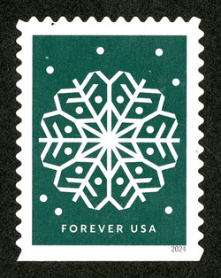 Snowflake - Dark Green Background United States Postage Stamp | Winter Whimsy