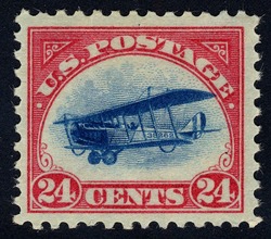 Curtiss Jenny - Carmine Rose and Blue United States Postage Stamp