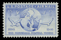 Globe and Doves Carrying Messages - The Universal Postal Union United States Postage Stamp