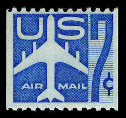 Silhouette of Jet Airliner - Blue - Vertical Imperforate United States Postage Stamp