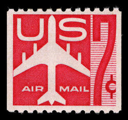 Silhouette of Jet Airliner - Red - Vertical Imperforate United States Postage Stamp