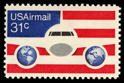 Plane - Globes - Flag United States Postage Stamp