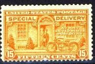 Messenger on Motorcycle - Special Delivery - Orange - Perf 11 -  X 10.5 United States Postage Stamp
