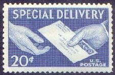 Hand to Hand- Special Delivery - Blue United States Postage Stamp