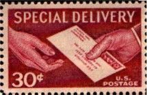 Hand to Hand- Special Delivery - Red United States Postage Stamp