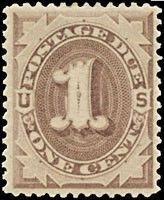 Postage Due - Number 1 - Brown United States Postage Stamp | Postage Due - First Release