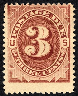 Postage Due - Number 3 - Brown United States Postage Stamp | Postage Due - First Release