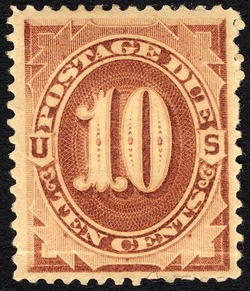 Postage Due - Number 10 - Brown United States Postage Stamp | Postage Due - First Release