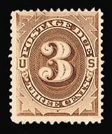 Postage Due - Number 3 - Deep Brown - Soft Paper United States Postage Stamp | Postage Due - First Release