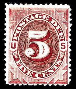 Postage Due - Number 5 - Deep Brown - Soft Paper United States Postage Stamp | Postage Due - First Release