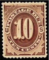 Postage Due - Number 10 - Deep Brown - Soft Paper United States Postage Stamp | Postage Due - First Release