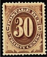 Postage Due - Number 30 - Deep Brown - Soft Paper United States Postage Stamp | Postage Due - First Release