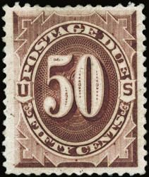 Postage Due - Number 50 - Deep Brown - Soft Paper United States Postage Stamp | Postage Due - First Release