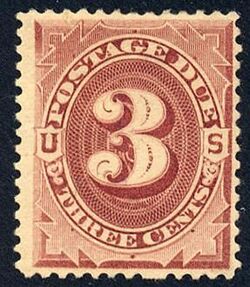 Postage Due - Number 3 - Red Brown United States Postage Stamp | Postage Due - First Release