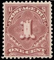 Postage Due - Number 1 - Deep Claret - Double Line Watermark United States Postage Stamp | Postage Due - Second Release