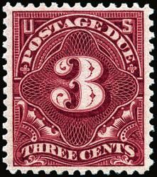 Postage Due - Number 3 - Deep Claret - Double Line Watermark United States Postage Stamp | Postage Due - Second Release