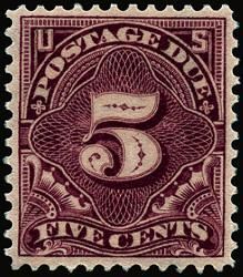 Postage Due - Number 5 - Deep Claret - Double Line Watermark United States Postage Stamp | Postage Due - Second Release