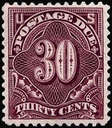Postage Due - Number 30 - Deep Claret - Double Line Watermark United States Postage Stamp | Postage Due - Second Release