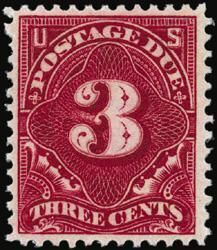 Postage Due - Number 3 - Deep Claret - Single Line Watermark United States Postage Stamp | Postage Due - Second Release