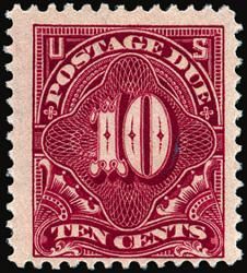 Postage Due - Number 10 - Deep Claret - Single Line Watermark United States Postage Stamp | Postage Due - Second Release