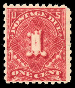 Postage Due - Number 1 - Carmine Lake United States Postage Stamp | Postage Due - Second Release