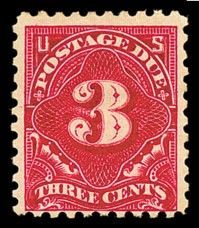 Postage Due - Number 3 - Carmine Lake United States Postage Stamp | Postage Due - Second Release