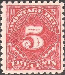 Postage Due - Number 5 - Carmine Lake United States Postage Stamp | Postage Due - Second Release