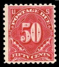 Postage Due - Number 50 - Carmine Lake United States Postage Stamp | Postage Due - Second Release