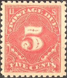 Postage Due - Number 5 - Carmine Rose United States Postage Stamp | Postage Due - Second Release