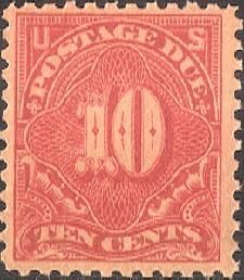 Postage Due - Number 10 - Carmine Rose United States Postage Stamp | Postage Due - Second Release