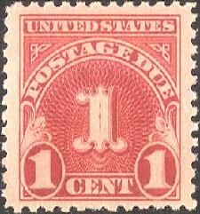 Postage Due - Number 1 - Carmine United States Postage Stamp | Postage Due - Third Release