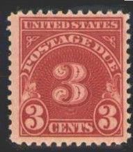 Postage Due - Number 3 - Carmine United States Postage Stamp | Postage Due - Third Release