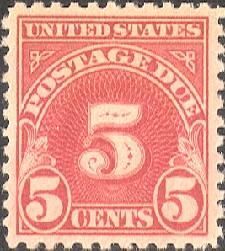Postage Due - Number 5 - Carmine United States Postage Stamp | Postage Due - Third Release
