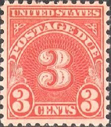 Postage Due - Number 3 - Dull Carmine - Rotary Press United States Postage Stamp | Postage Due - Third Release