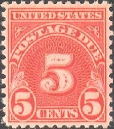 Postage Due - Number 5 - Dull Carmine - Rotary Press United States Postage Stamp | Postage Due - Third Release