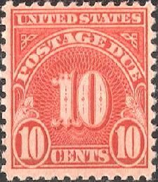 Postage Due - Number 10 - Dull Carmine - Rotary Press United States Postage Stamp | Postage Due - Third Release