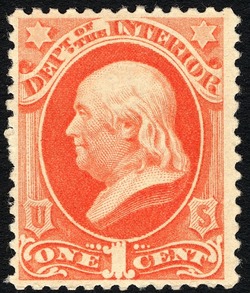 Benjamin Franklin - Vermillion - Soft Paper United States Postage Stamp | Department of the Interior