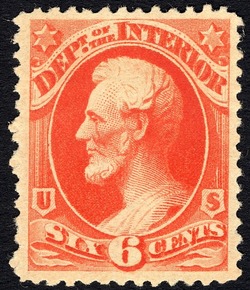 Abraham Lincoln - Vermillion - Soft Paper United States Postage Stamp | Department of the Interior