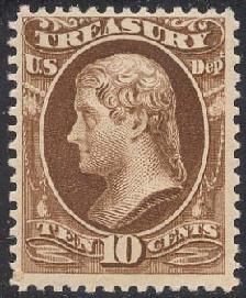 Thomas Jefferson - Brown - Soft Paper United States Postage Stamp | Treasury Department