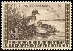 Green-Winged Teal - Brown - Void After June 30, 1940 United States Postage Stamp | Migratory Bird Hunting - Duck Stamp - Department of Agriculture