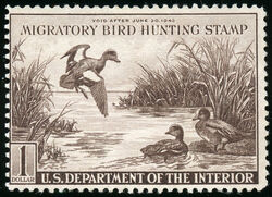 Baldpates - Brown - Void After June 30, 1943 United States Postage Stamp | Migratory Bird Hunting - Duck Stamp - Department of Agriculture