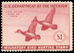 Wood Ducks - Red - Void After June 30, 1944 United States Postage Stamp | Migratory Bird Hunting - Duck Stamp - Department of Agriculture