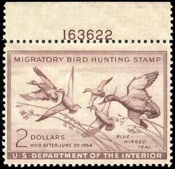 Blue-Winged Teal - Brown - Void After June 30, 1954 United States Postage Stamp | Migratory Bird Hunting - Duck Stamp - Department of Agriculture